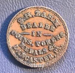 1861 Civil war token, Lancaster Pennsylvania, S. H Zahn, Coin dealer, Scarce