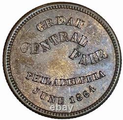 1864 1 Cent GW Token 62-c, US Minted On Site Silver Coin R-6.7 Pa-750-L-1F Rare