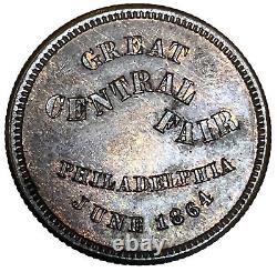 1864 Philadelphia 1 Cent Civil War Token, Deep Purple Toned, Pa-750-L-1a