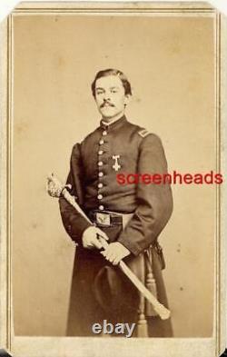 CIVIL WAR CDV PHOTO Pa. Union Officer With Sword & Wearing Medal Revenue Stamp