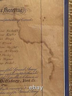 Civil War 1891 GAR Charter of Post 57 Dillsburg, York County Pennsylvania 42S7