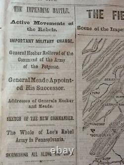 Civil War Newspapers- GETTYSBURG CAMPAIGN- MEADE NEW COMMANDER, HOOKER RELIEVED