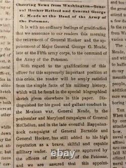 Civil War Newspapers- GETTYSBURG CAMPAIGN- MEADE NEW COMMANDER, HOOKER RELIEVED