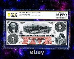 North Western Bank Pennsylvania Warren $5 1861 Obsolete NOTE PCGS 65 PPQ TOP POP