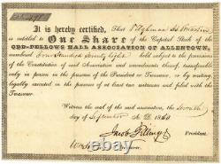 Odd-Fellows Hall Assn of Allentown Pennsylvania Stock Certificate Civil War