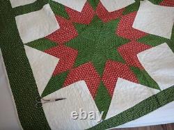 PA Civil War Era Gorgeous Antique Turkey Red & Green Star Quilt 88X86