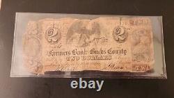 1841 Comté de Bucks PA 2 Dollar Civil War Era Farmers Bank Note