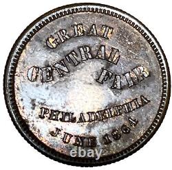 1864 1 Cent GW Jeton 62-c, US Frappé Sur Place Pièce en Argent R-6.7 Pa-750-L-1F Rare