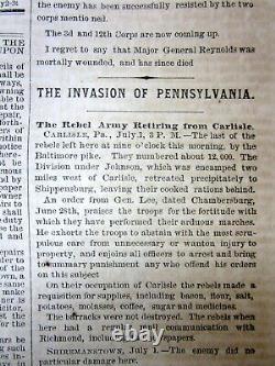 2 journaux de la guerre civile de 1863 à Philadelphie en PENNSYLVANIA BATAILLE DE GETTYSBURG COMBAT