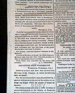 BATAILLE DE GETTYSBURG Meade contre Robert E. Lee Début 1863 Guerre civile Journal