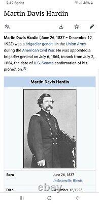 Carte de Visite du Colonel Hardin de la Guerre Civile, 12ème Réserves de Pa Gettysburg