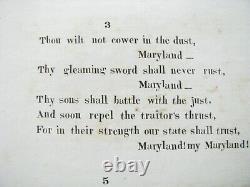 Guerre civile Maryland Mon Maryland Union Partitions patriotiques de musique de 1862