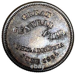 Jeton de la guerre civile de 1 cent de Philadelphie de 1864, ton violet profond, Pa-750-L-1a