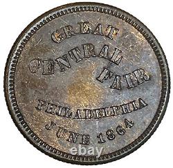Jeton de la guerre civile de 1 cent de Philadelphie de 1864, ton violet profond, Pa-750-L-1a