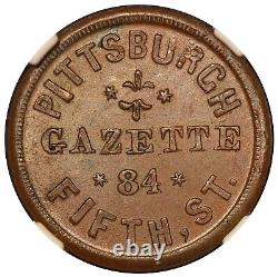 Jeton de la guerre civile de Pittsburgh, PA Gazette 1861-65 F-765S-3a NGC MS 65 BN TOP POP