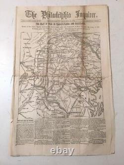 Journal de la guerre civile d'origine Philadelphia Inquirer Carte du siège de la guerre en Pennsylvanie et Maryland