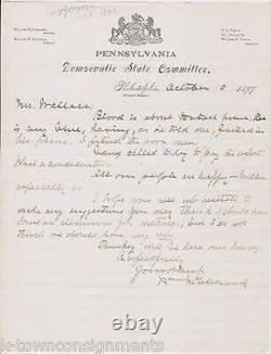 Lettre autographe signée de William McClelland, membre du Congrès de Pennsylvanie pendant la Guerre Civile, en 1877