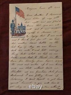 Lettre de la guerre civile de 1862 en Virginie avec en-tête de la bataille des Sept Chênes (Fair Oaks) 85e régiment de Pennsylvanie