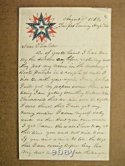 Lettre du soldat de la 88e Pennsylvanie pendant la Guerre Civile à Fairfax, Virginie, illustrée de motifs patriotiques.
