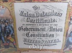 Lithographie rare du certificat des défenseurs de l'Union de la guerre civile des années 1800, 7th PA Vol