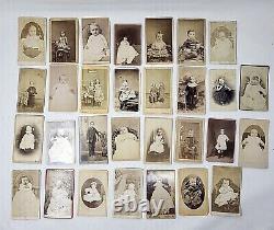 Lot de 30 photos de CDV de l'époque de la guerre civile en Pennsylvanie PA Frères et sœurs Garçons Filles Bébé.