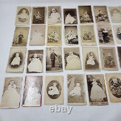 Lot de 30 photos de CDV de l'époque de la guerre civile en Pennsylvanie PA Frères et sœurs Garçons Filles Bébé.