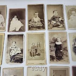 Lot de 30 photos de CDV de l'époque de la guerre civile en Pennsylvanie PA Frères et sœurs Garçons Filles Bébé.