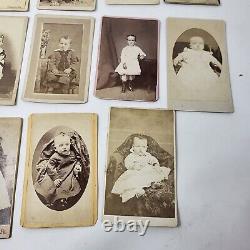 Lot de 30 photos de CDV de l'époque de la guerre civile en Pennsylvanie PA Frères et sœurs Garçons Filles Bébé.