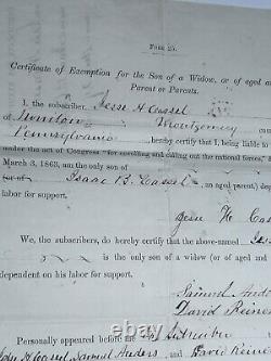 Lot de documents sur la guerre civile de Jesse Cassel à Norristown en Pennsylvanie, comté de Montgomery, en 1863.