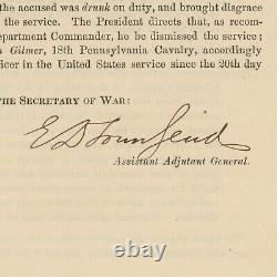 Ordre de la guerre civile signé par le général Edward D. Townsend 18ème Cavalerie de Pennsylvanie Cour martiale