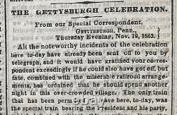 RARE! GUERRE CIVILE NEW YORK TIMES SUPPLÉMENT 21 NOVEMBRE 1863 LINCOLN à GETTYSBURG